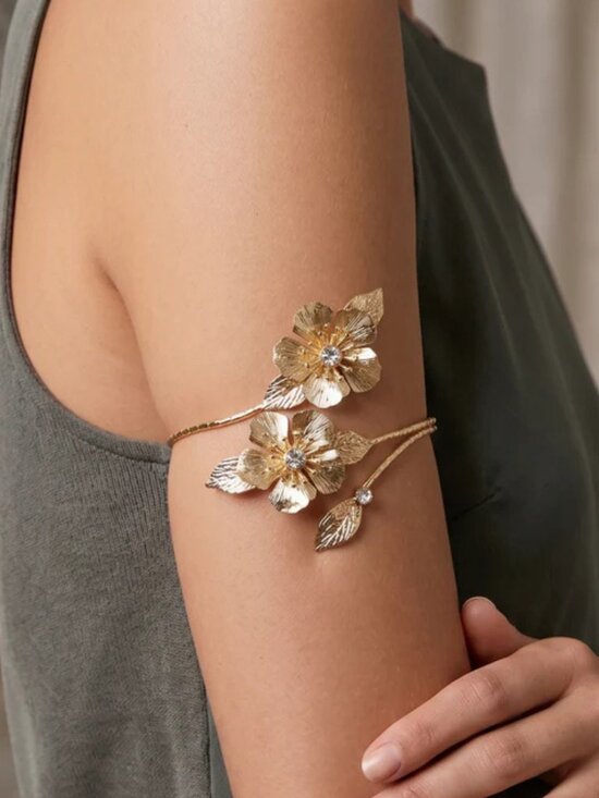 Kikiboheme Jewelry - Gold Plated Flower Boho Arm Cuff Body Jewelry Bracelet Cubic Zirconia Sparkle